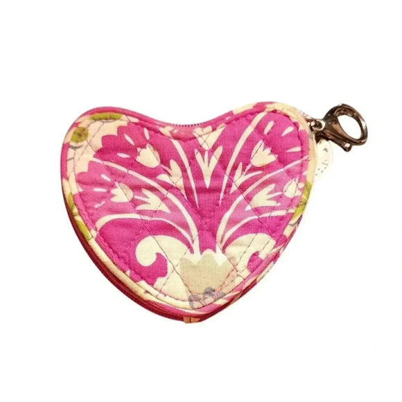Vera Bradley Handbags - Coin Purse Pink Floral Vera Bradley Sweetheart Keychain Heart Charm Zipper Pouch